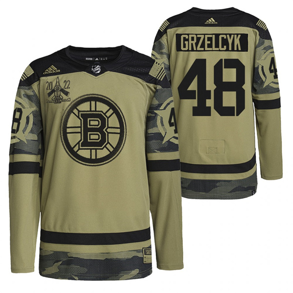 Men's Boston Bruins #48 Matt Grzelcyk 2022 Camo Military Appreciation Night Stitched